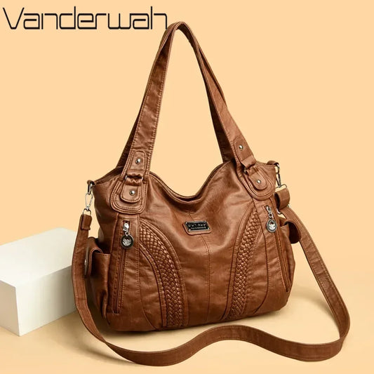 High quality soft leather large capacity women handbags 4 Colors