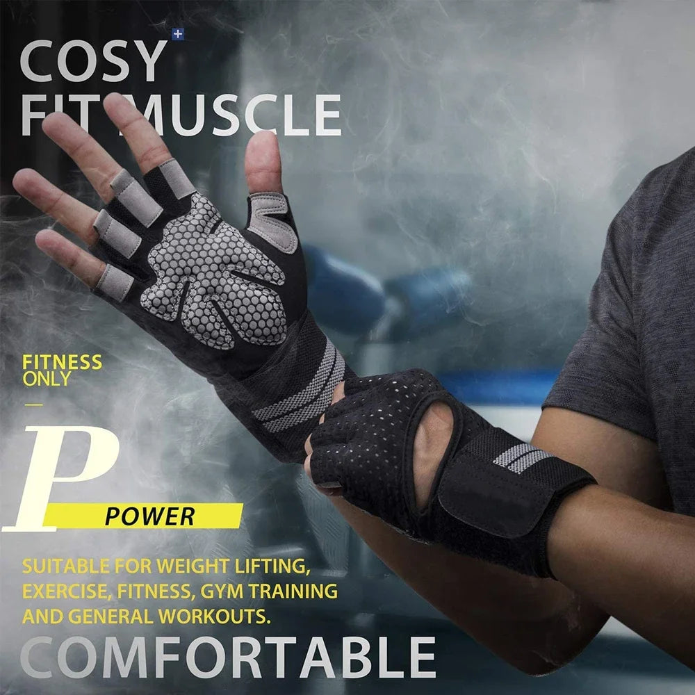 1 Pair Half Finger Gym Gloves with Wrist Wrap Support 4 COLORS /S-XL