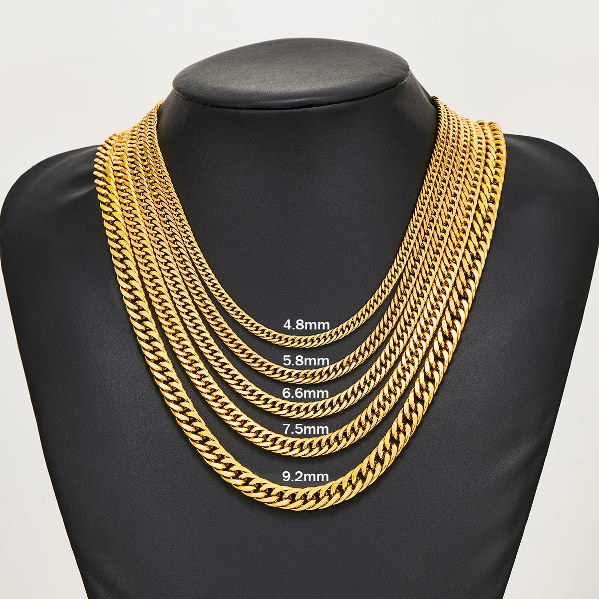 Gold-colored stainless steel necklace 4.8-9.2mm / 61-76cm