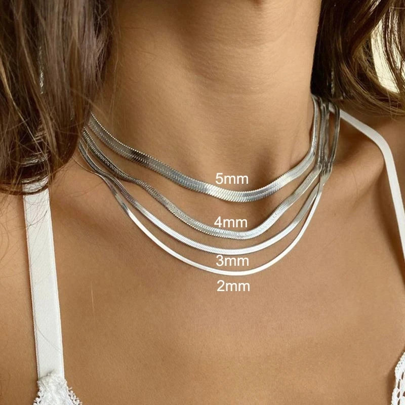 Gold/silver color stainless steel necklace 2 Colours 3-5mm / 50-60cm