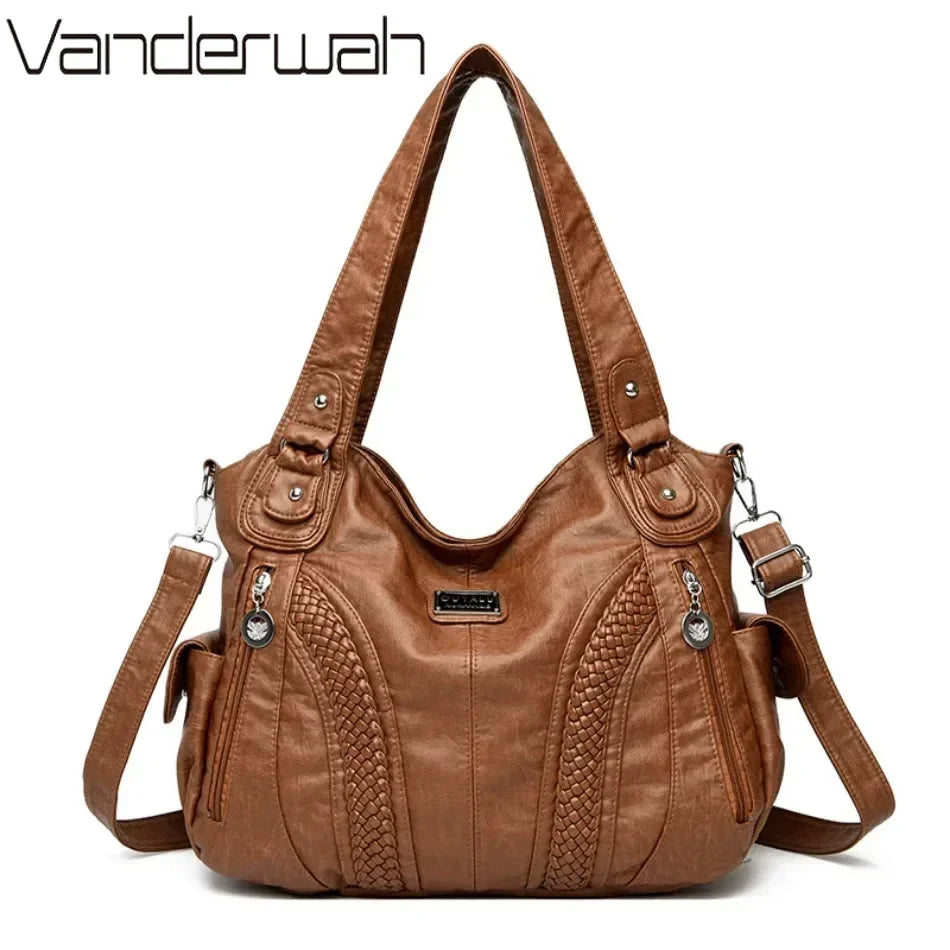 High quality soft leather large capacity women handbags 4 Colors