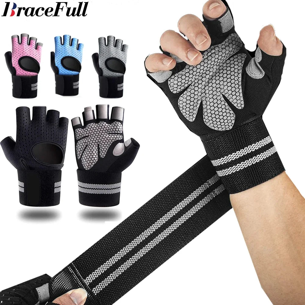 1 Pair Half Finger Gym Gloves with Wrist Wrap Support 4 COLORS /S-XL