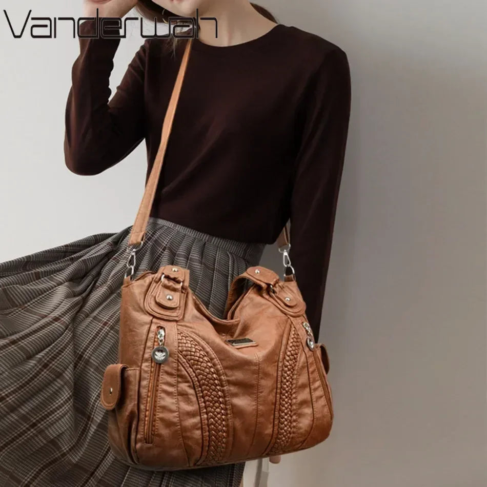 High quality soft leather large capacity women handbags 4 Colors