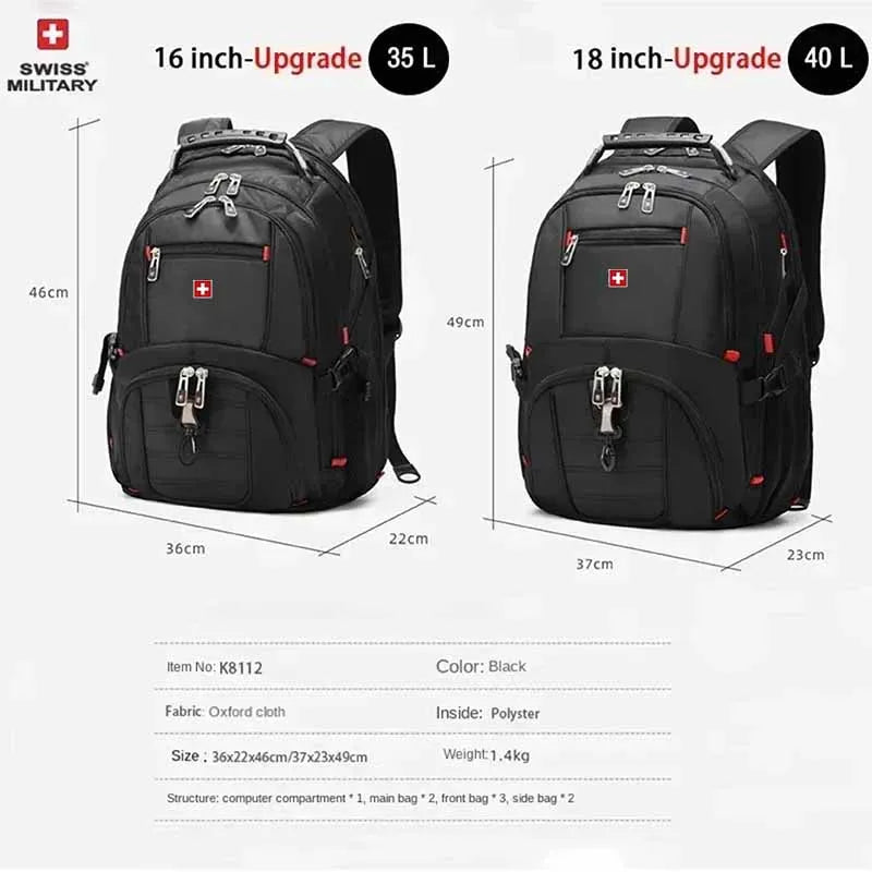 SWISS 17 inch Waterproof USB Backpack 6 Colours