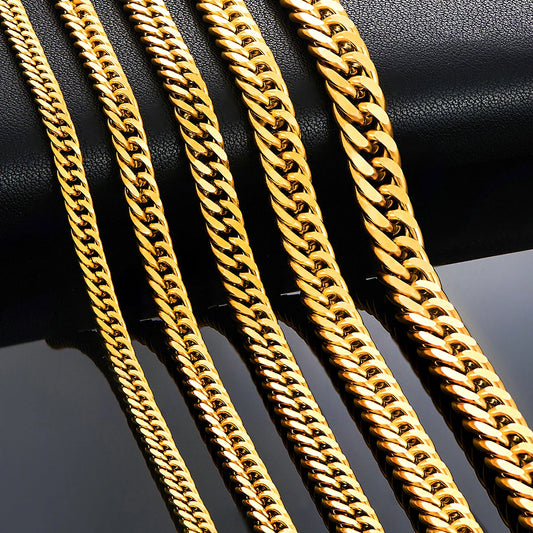 Gold-colored stainless steel necklace 4.8-9.2mm / 61-76cm