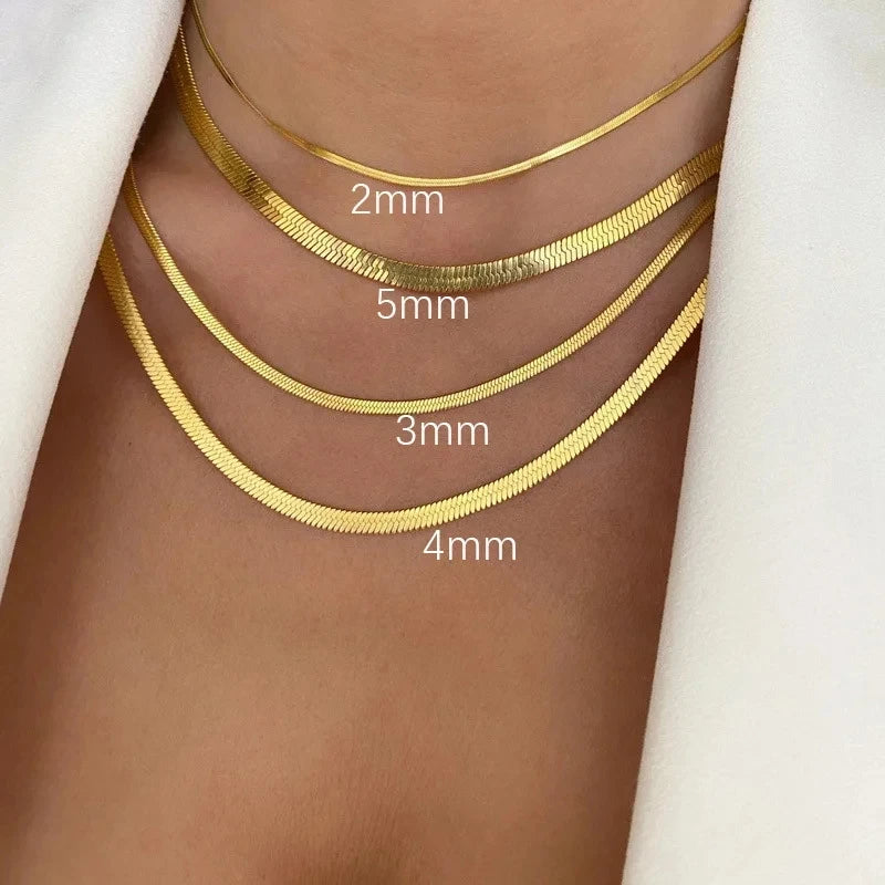 Gold/silver color stainless steel necklace 2 Colours 3-5mm / 50-60cm