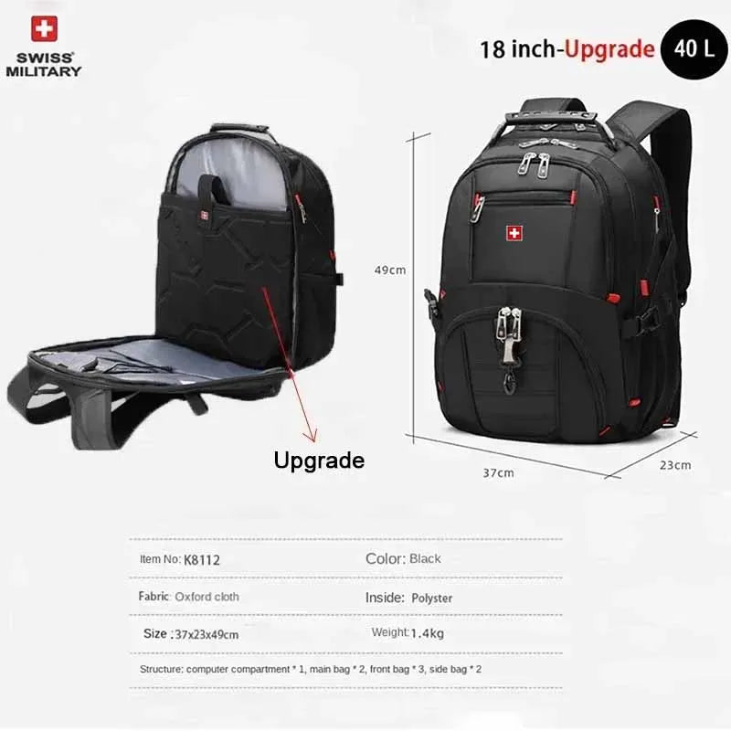 SWISS 17 inch Waterproof USB Backpack 6 Colours