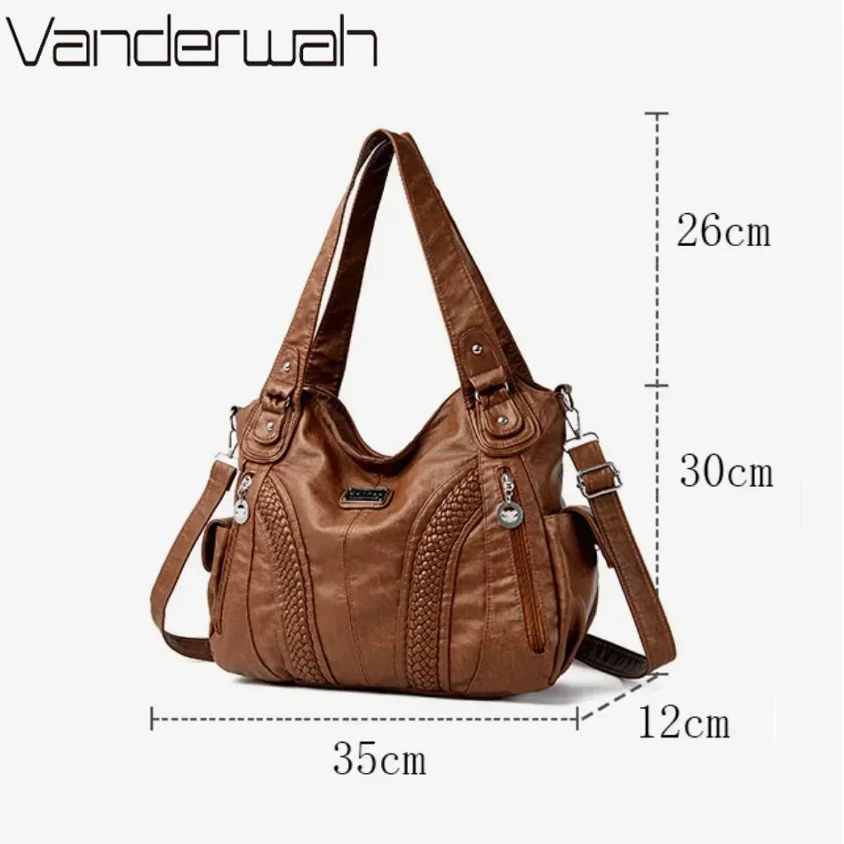 High quality soft leather large capacity women handbags 4 Colors