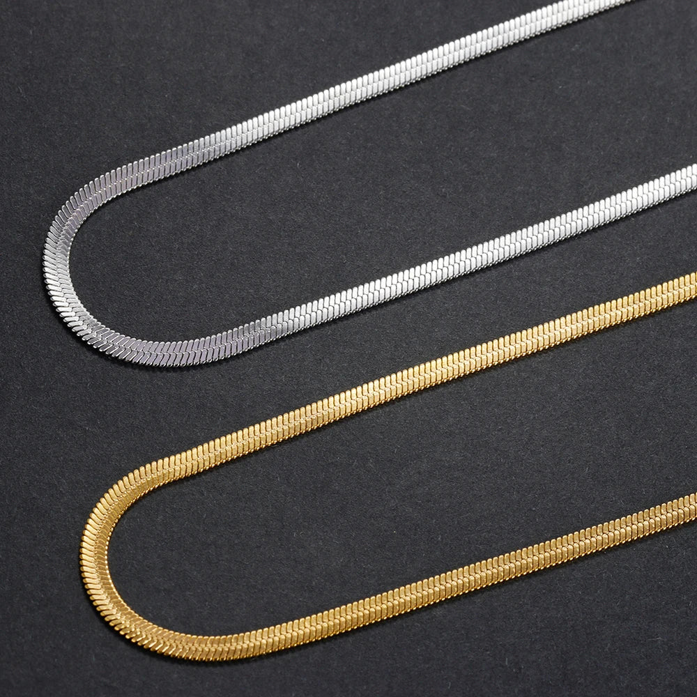 Gold/silver color stainless steel necklace 2 Colours 3-5mm / 50-60cm