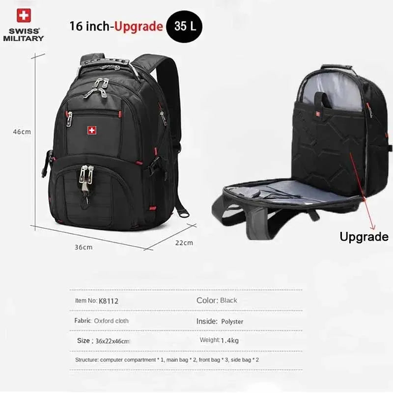 SWISS 17 inch Waterproof USB Backpack 6 Colours