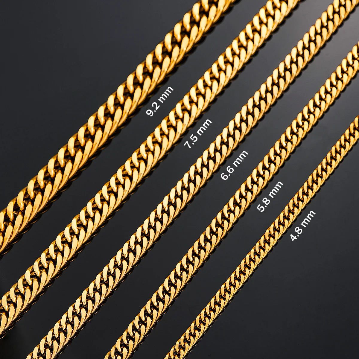 Gold-colored stainless steel necklace 4.8-9.2mm / 61-76cm