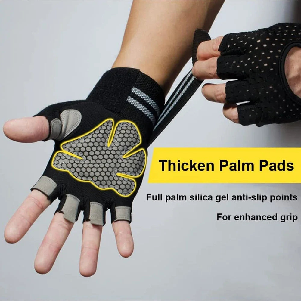 1 Pair Half Finger Gym Gloves with Wrist Wrap Support 4 COLORS /S-XL